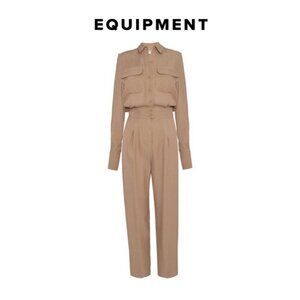 $550 Equipment Trianne Jumpsuit in Amphora Size 4 Tan Beige Romper One Piece